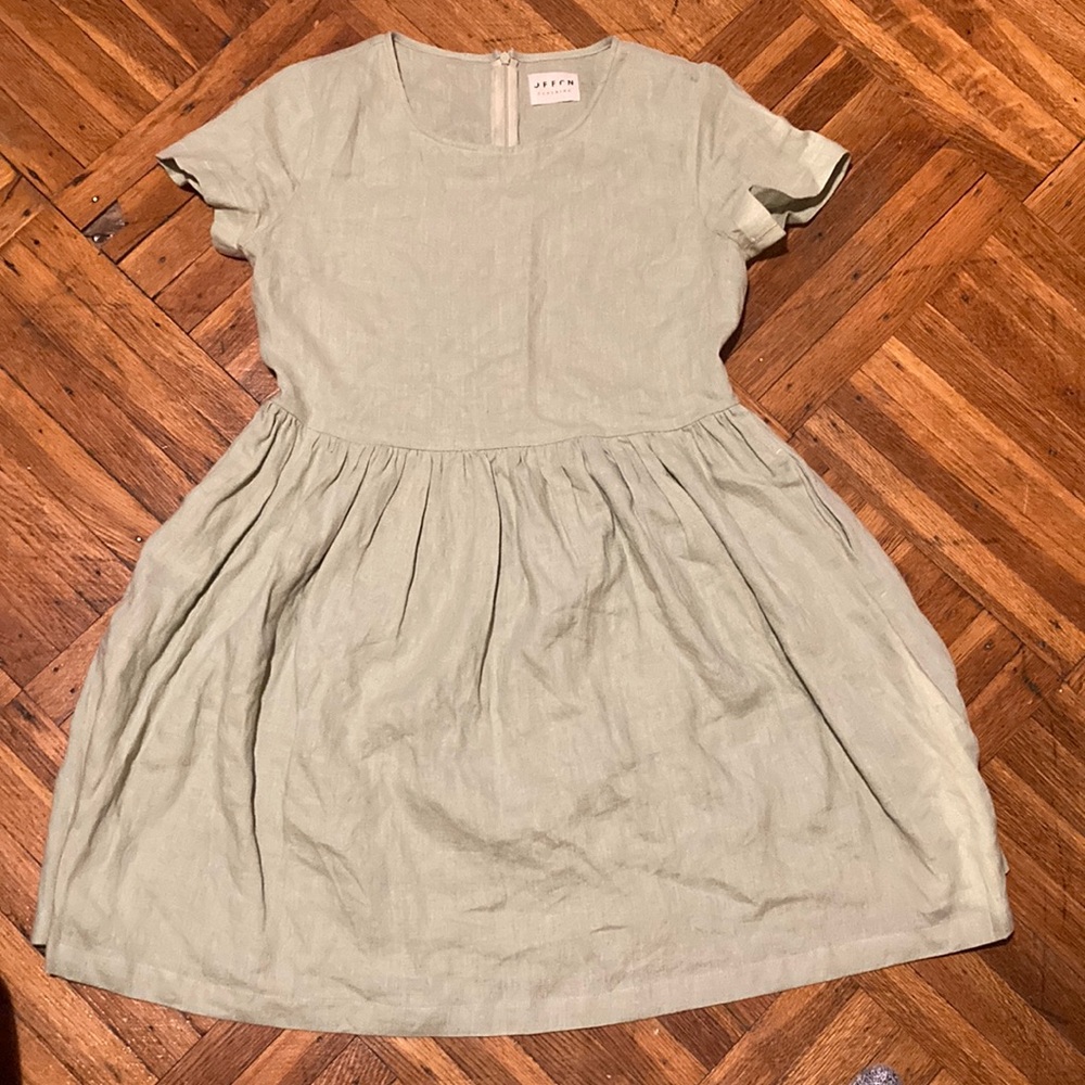 Off/on linen baby doll dress